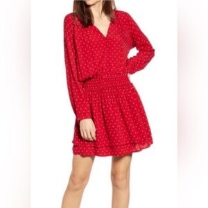 RAILS Red Polka Dot Jasmine Dress Smocked Long Sleeve Mini Dress